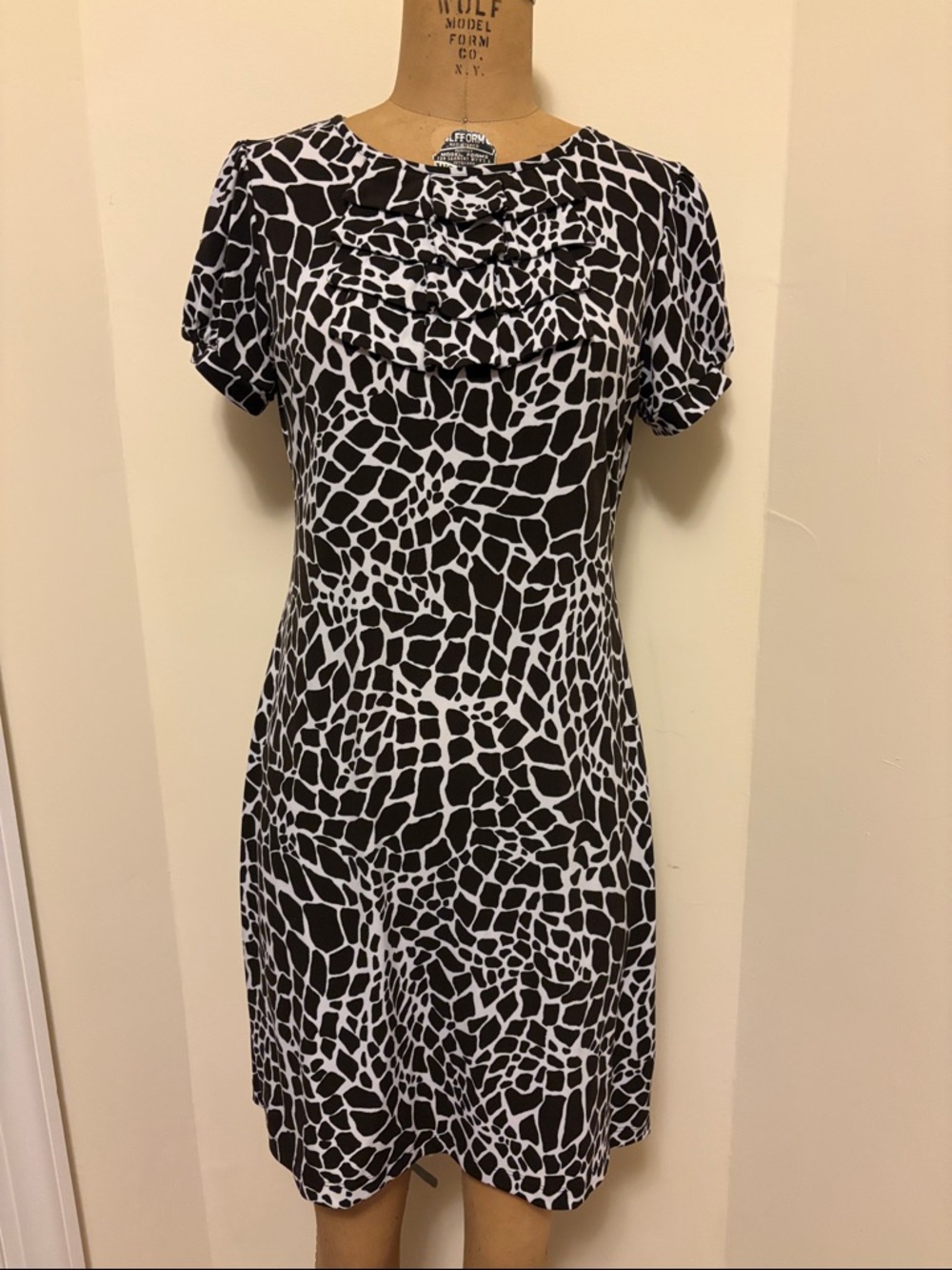 Old Navy Brown and White Printed Ruffle Front Mini Dress